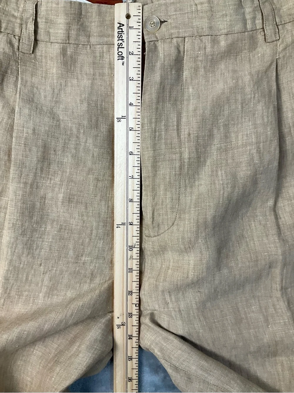 VTG Prestige Linen Pants Men’s 44 Tan Pleated Cuffed Preppy 25” Inseam Summer